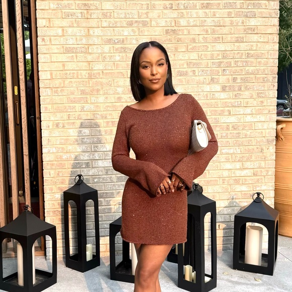 Elegant Chocolate Sequin Knit Dress - Revolve - Picture 1 of 4